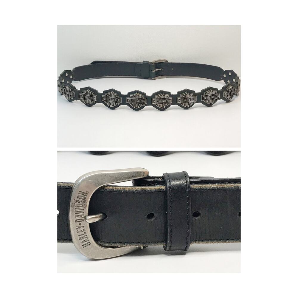 XL Vintage Harley Davidson Black Leather Bar Shield Western Concho Belt Heavy